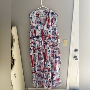 St John’s Bay Womens Sleeveless T Shirt Patriotic Print Maxi Dress SZ 2X New